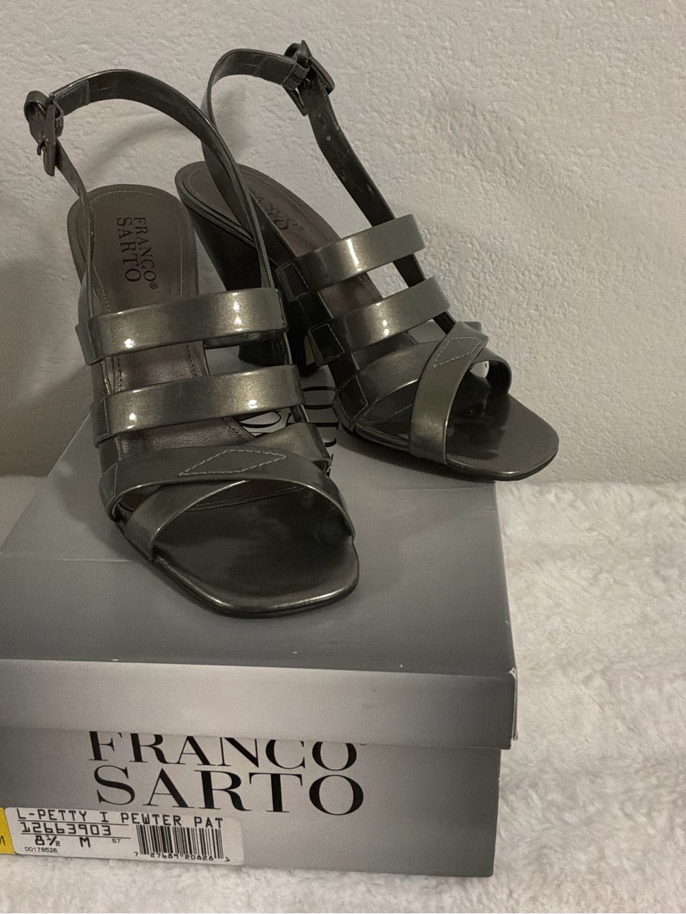 Vintage Franco Sarto Metallic Pewter Strappy Slingback Heels